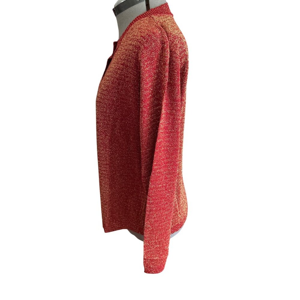 Blair Womens Red Glittery Button-Up Lightweight Cardigan Sweater Medium USA-Made - Picture 3 of 8